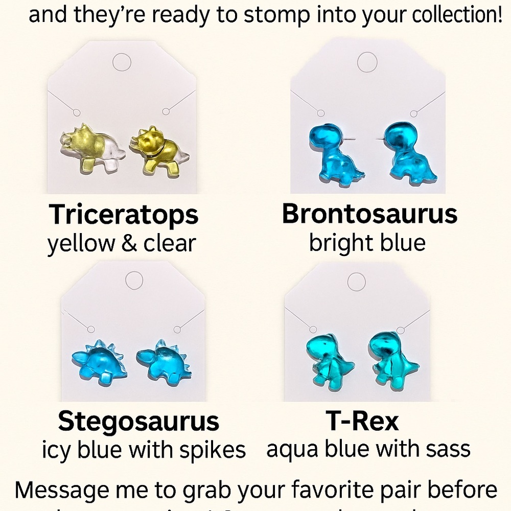 Dinosaur Earrings Set - Yellow, Blue, Aqua